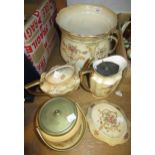 Crown Devon Fielding, pottery biscuit barrel, together with a Crown Ducal jardinière, teapot and