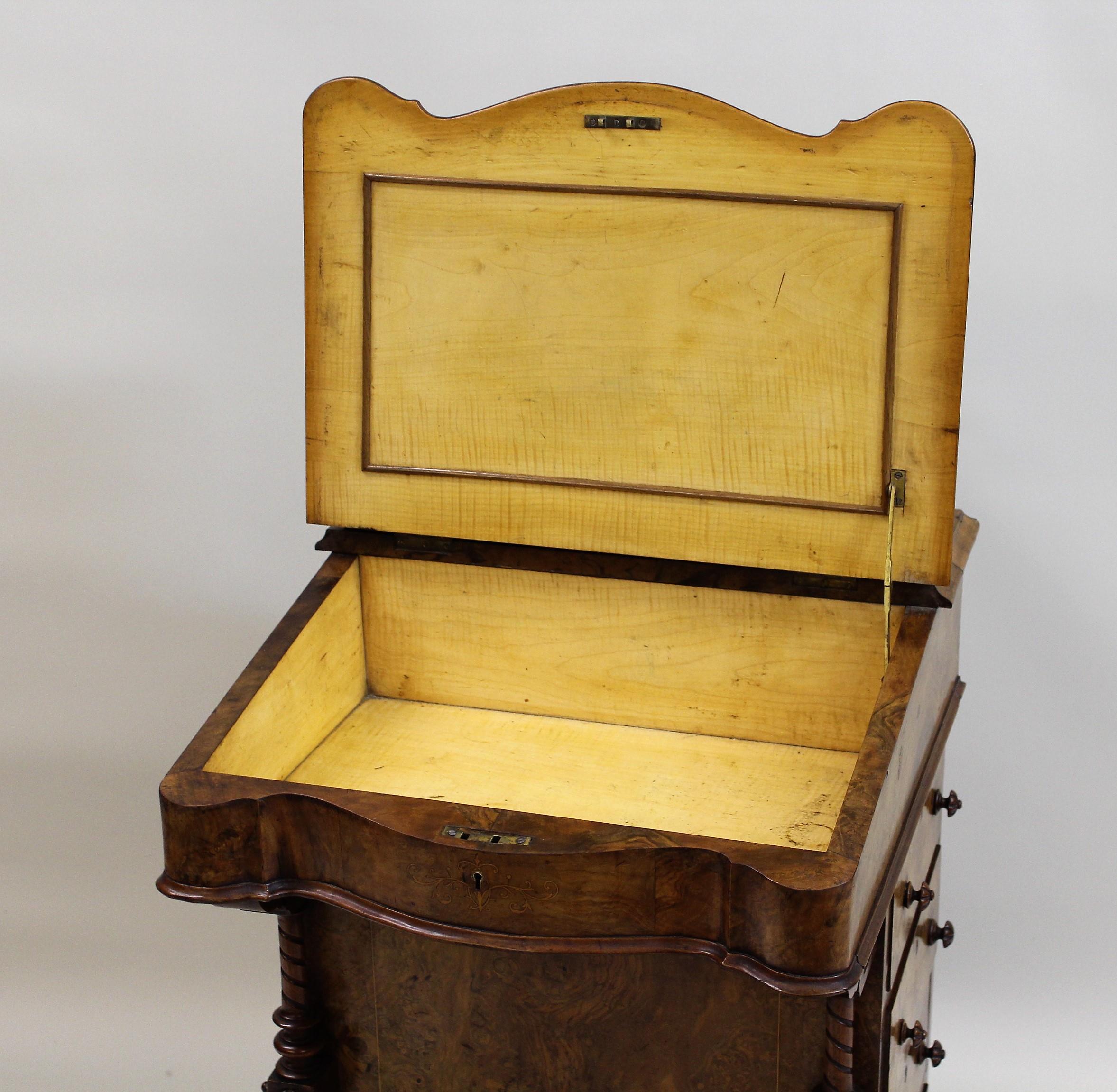 Victorian figured walnut Davenport, the fitted stationery compartment with a hinged galleried lid, - Image 3 of 3