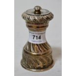 London silver pepper grinder of waisted form with wrythen decoration
