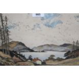 James Priddy, artist signed coloured etching, Loch Fyne, 23cms x 30cms, gilt framed