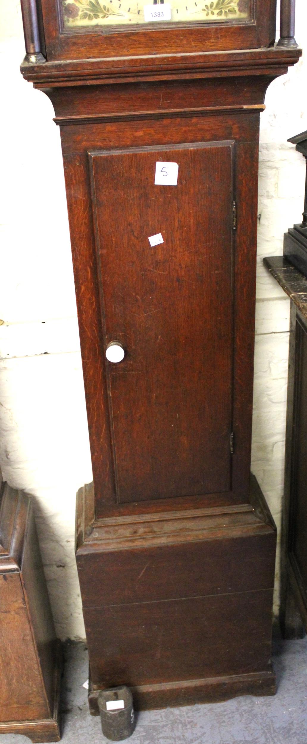 George III oak longcase clock, the square hood enclosing a painted enamelled dial with subsidiary - Image 2 of 4