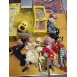 Two boxed Pelham puppets and various others