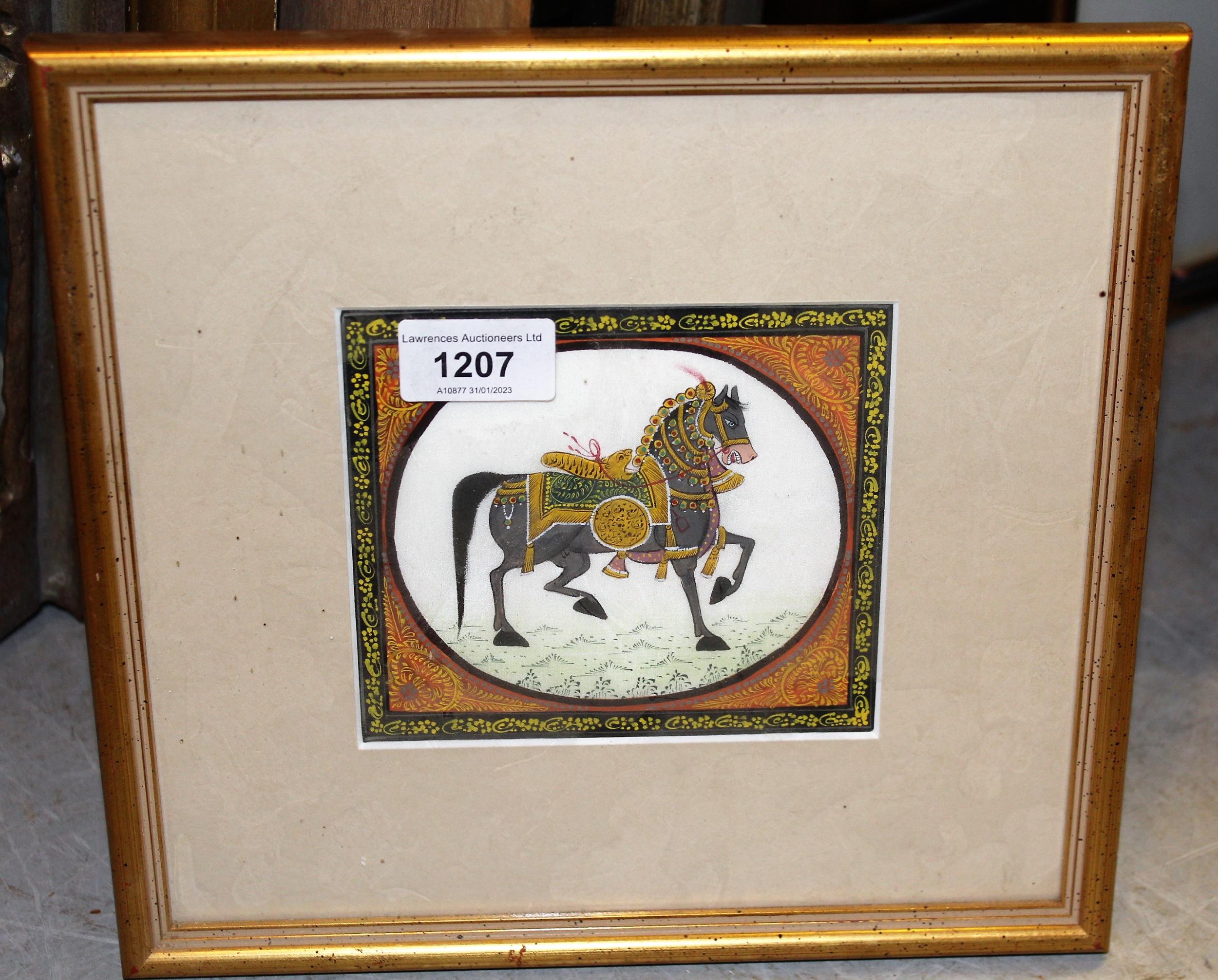 20th Century Indian school, watercolour and gilt on linen, study of a ceremonial horse, together - Image 2 of 4