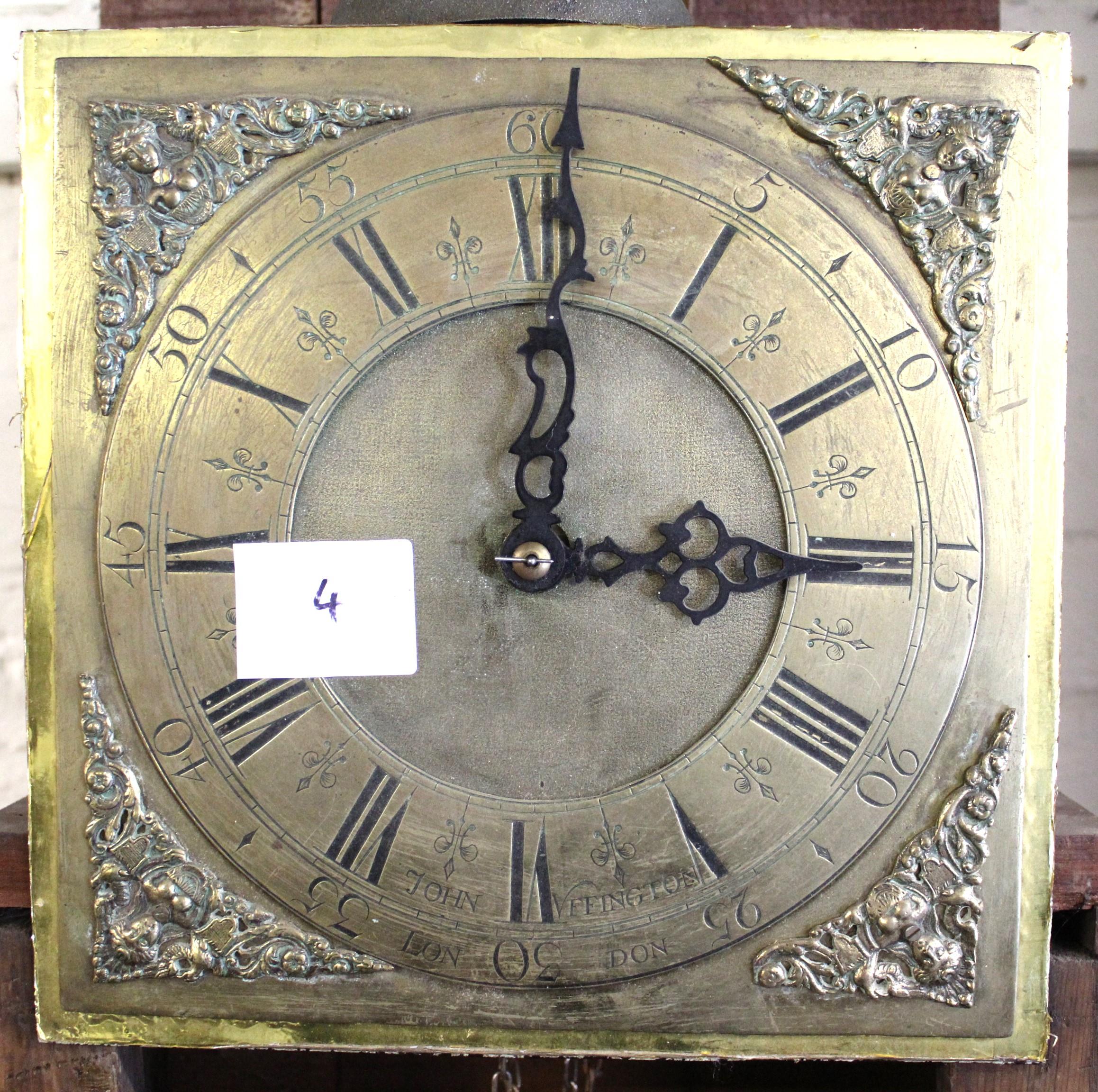 George III oak longcase clock, the square hood enclosing a brass dial inscribed John Uffington - Image 3 of 5