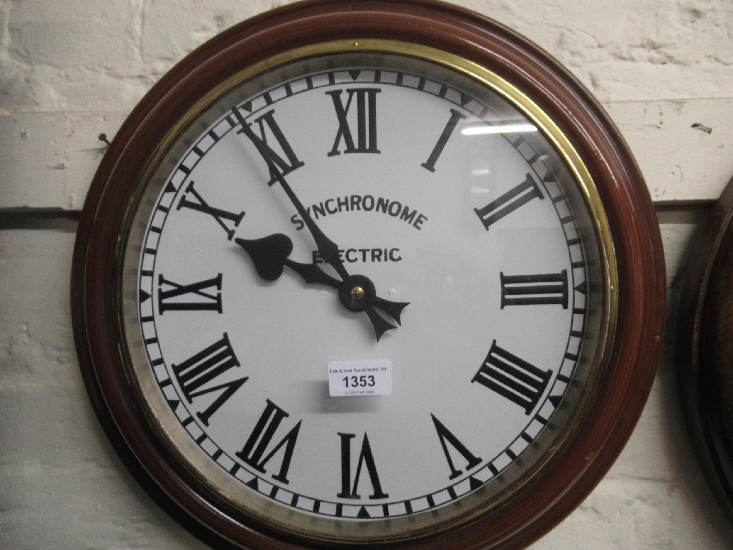 20th Century circular wall clock with metal faux wood frame, the later painted dial inscribed ' - Image 3 of 7