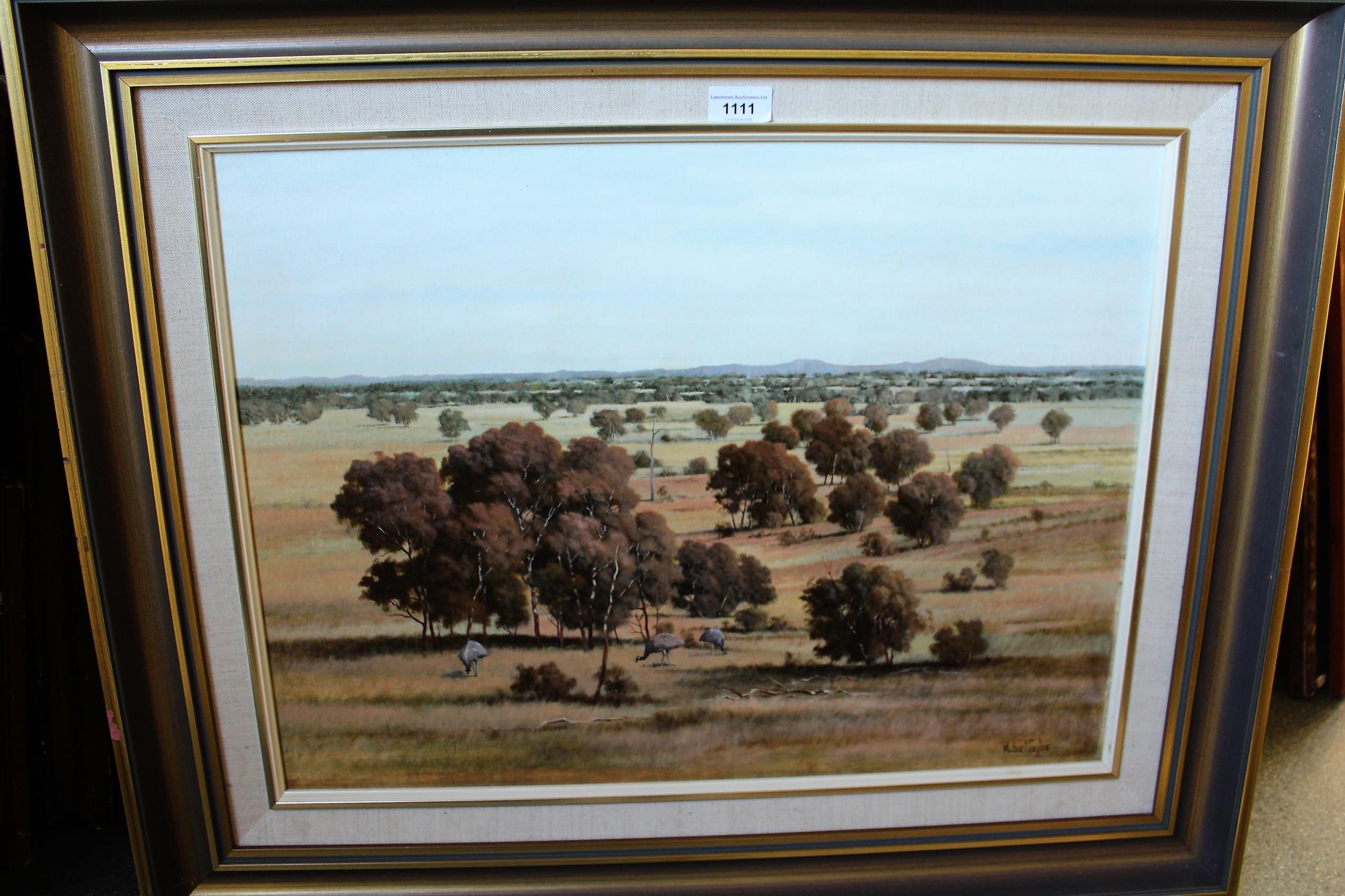 Michael Taylor, signed oil, Australian landscape, inscribed verso, ' Across the Plains ', 44.5cms - Image 2 of 2