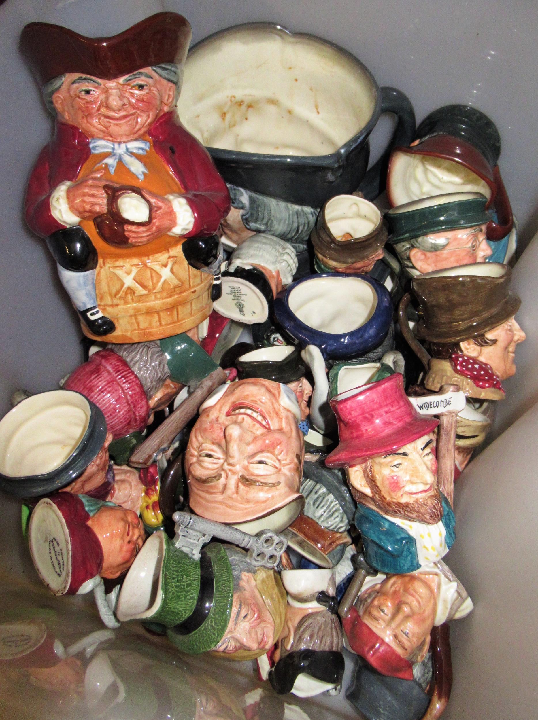 Collection of Royal Doulton character jugs in various sizes