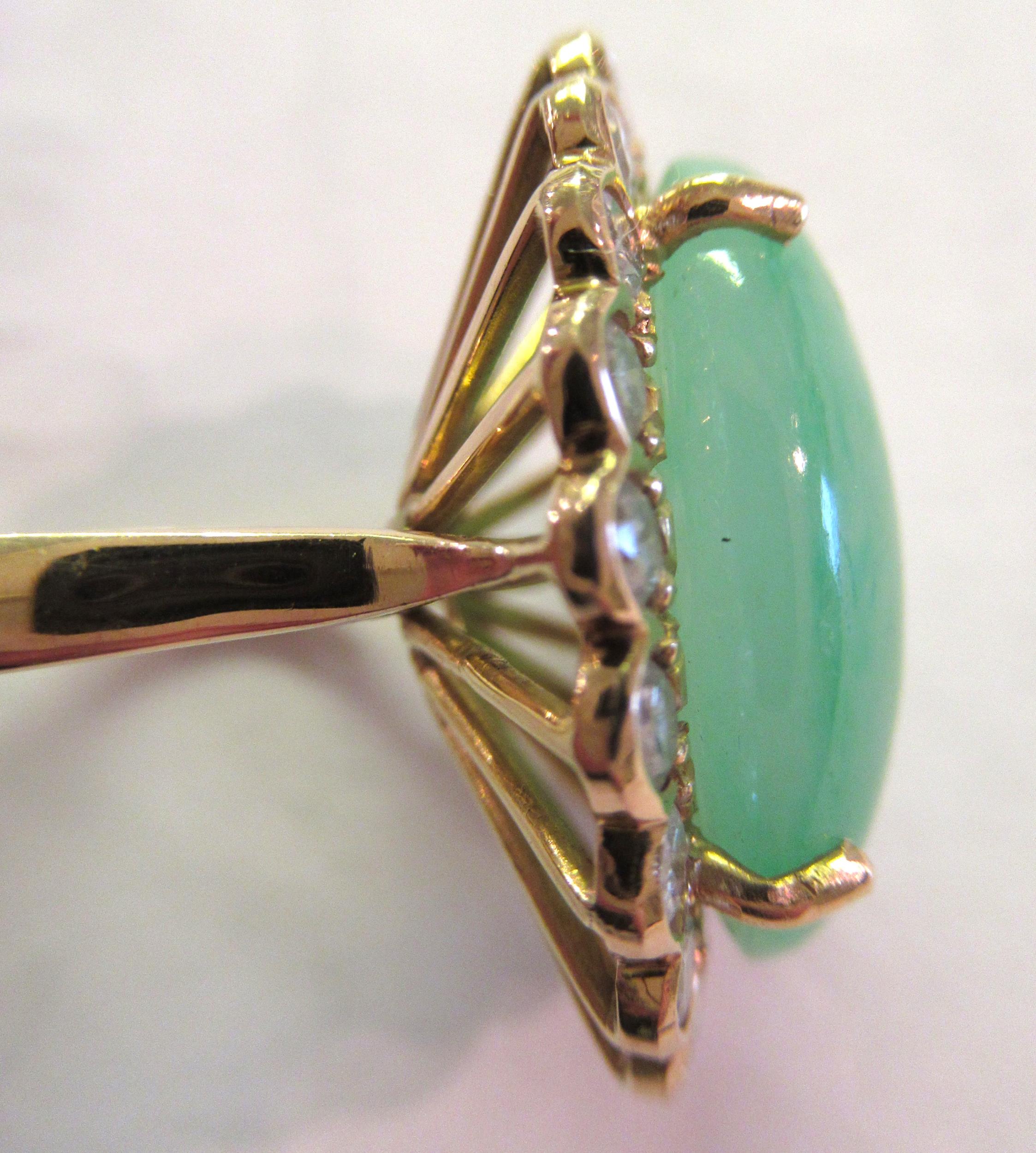 Large French 18ct yellow gold jade and diamond set cocktail ring, size O In good overall - Image 8 of 14
