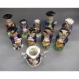 Collection of nine various 19th and 20th Century pottery toby jugs, together with a pottery teapot