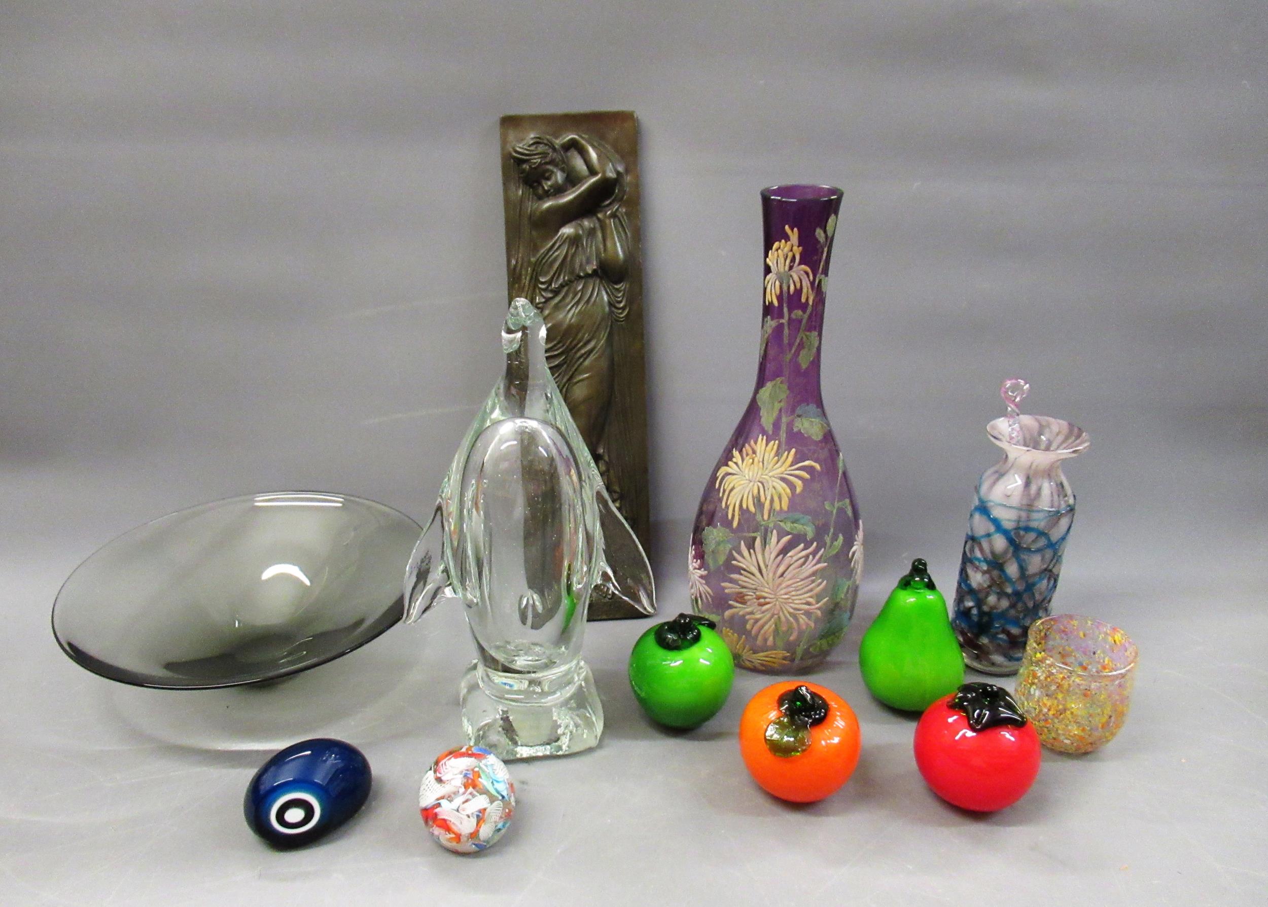 Miscellaneous glassware to include: Holmegaard bowl, Murano bullseye paperweight, Murano glass