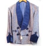 Tommy Nutter, Savile Row, London, gentleman's blue velvet smoking jacket with silk brocade to