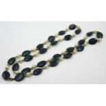 9ct Gold mounted lapis lazuli and freshwater pearl necklace