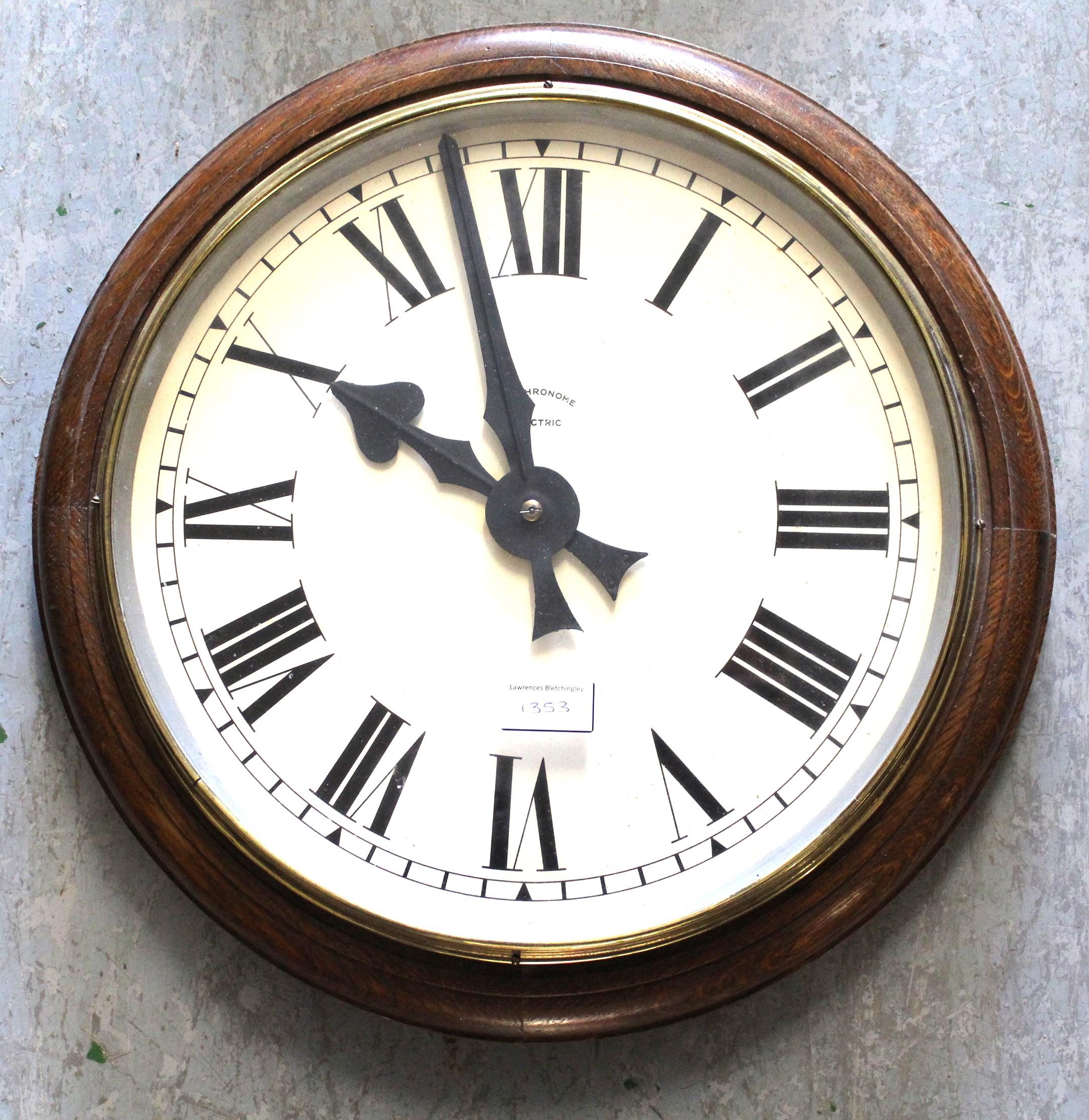 20th Century circular wall clock with metal faux wood frame, the later painted dial inscribed ' - Image 2 of 7