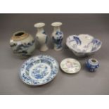 Chinese porcelain blue and white lobed bowl painted with figures in landscapes, six character mark