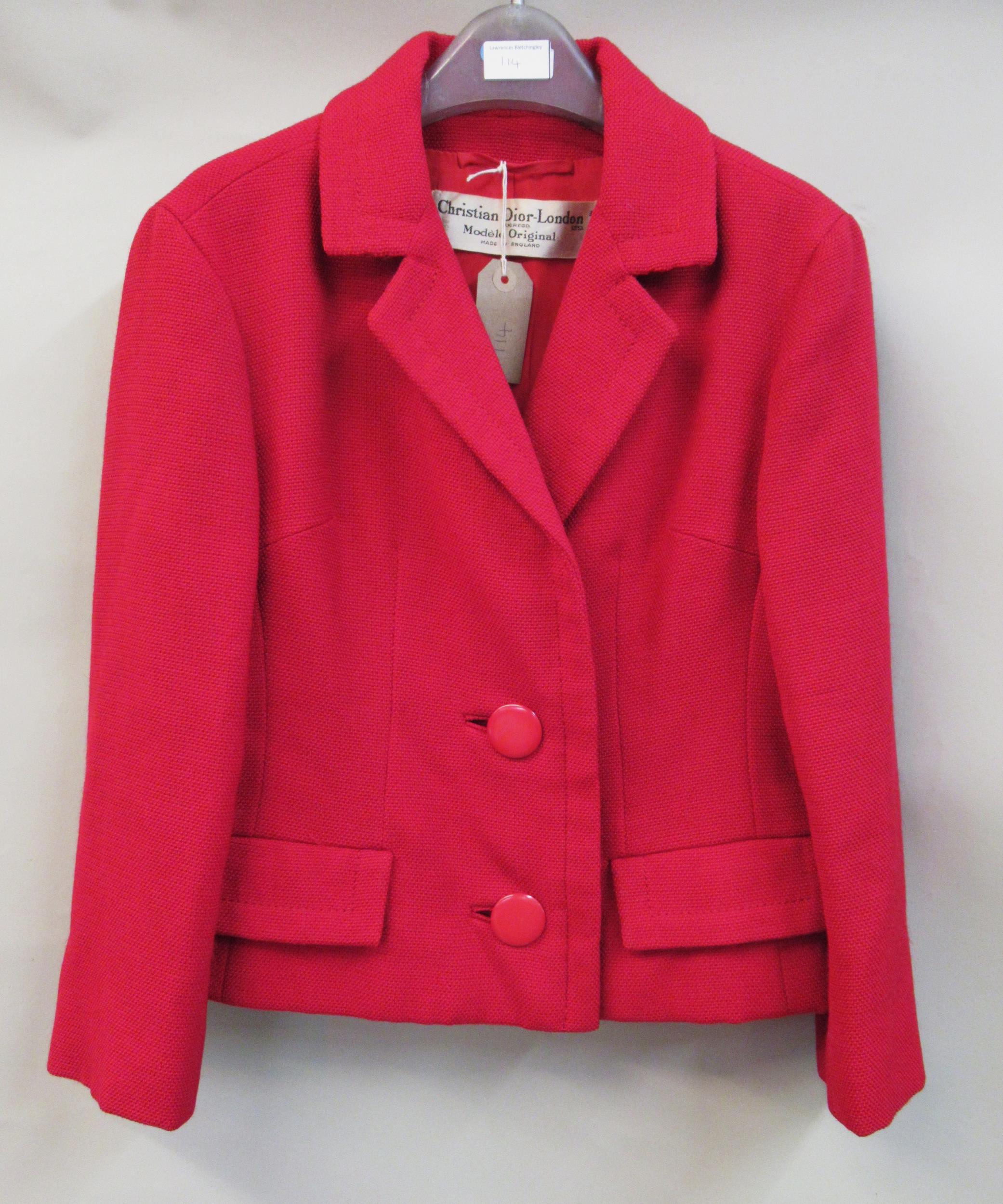 Christian Dior for Harrods, ladies red jacket, size 12 Has a couple of minor pulls and a very