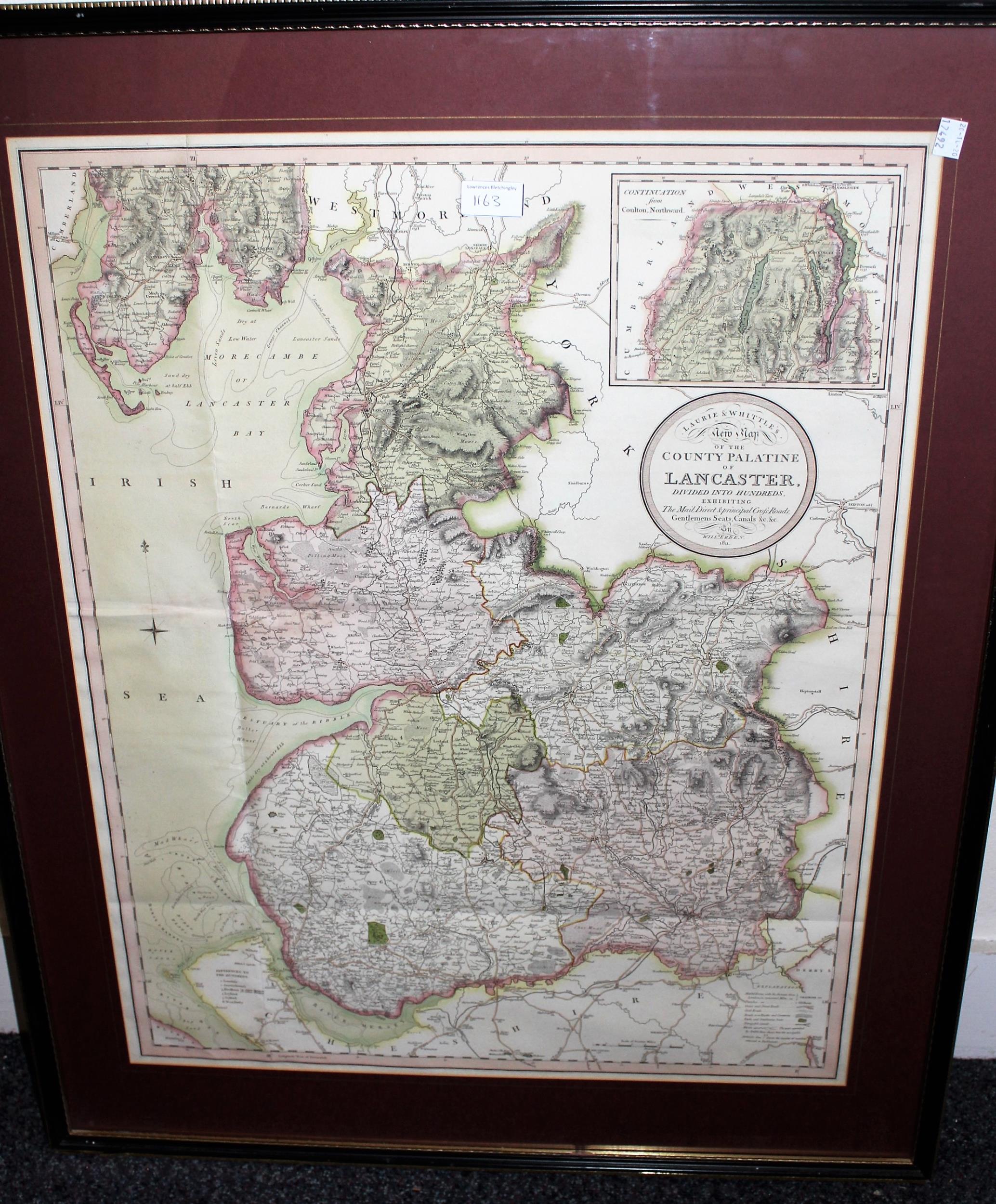 19th Century map of the County of Surrey, published July 4th 1829, 57cms x 68cms, a large framed - Image 3 of 3