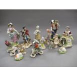 Pair of Sitzendorf figures of boy and girl flower sellers, 21cms high together with a small quantity