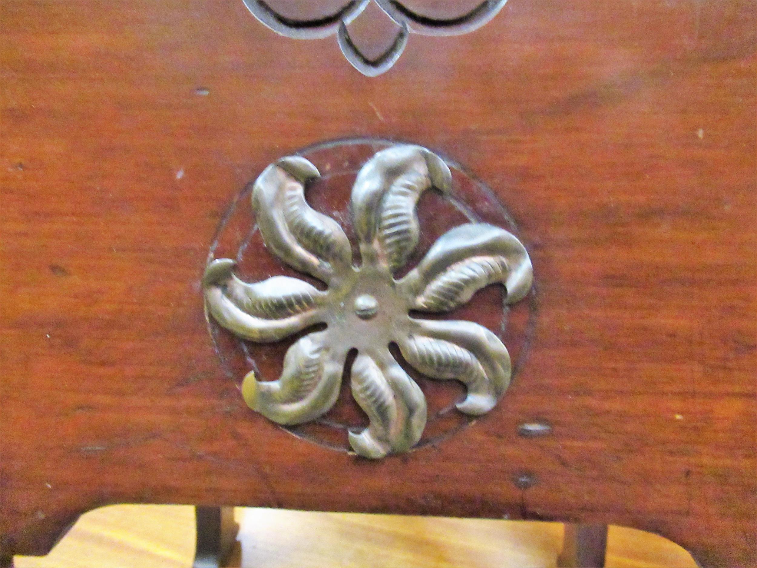 Arts and Crafts mahogany jardiniere stand of square tapering form with metal mounts, together with a - Image 6 of 7