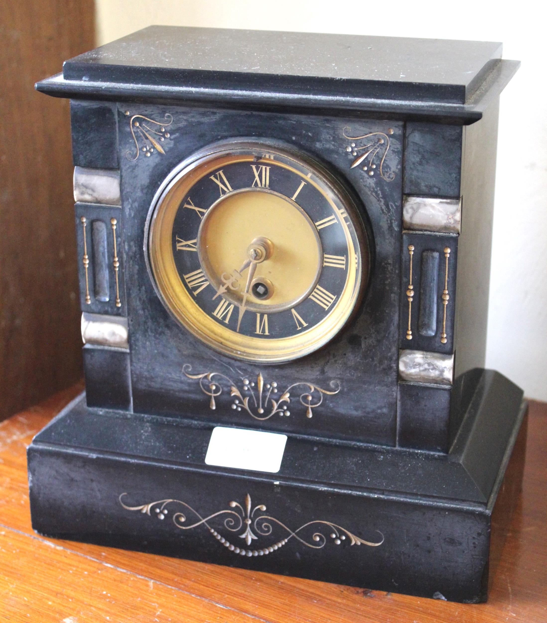 19th Century black slate and rouge marble mantel clock, the enamel dial with Roman numerals and - Image 2 of 2