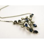 20th Century white metal pendant necklace set sapphires and diamonds (the chain with marks obscured)