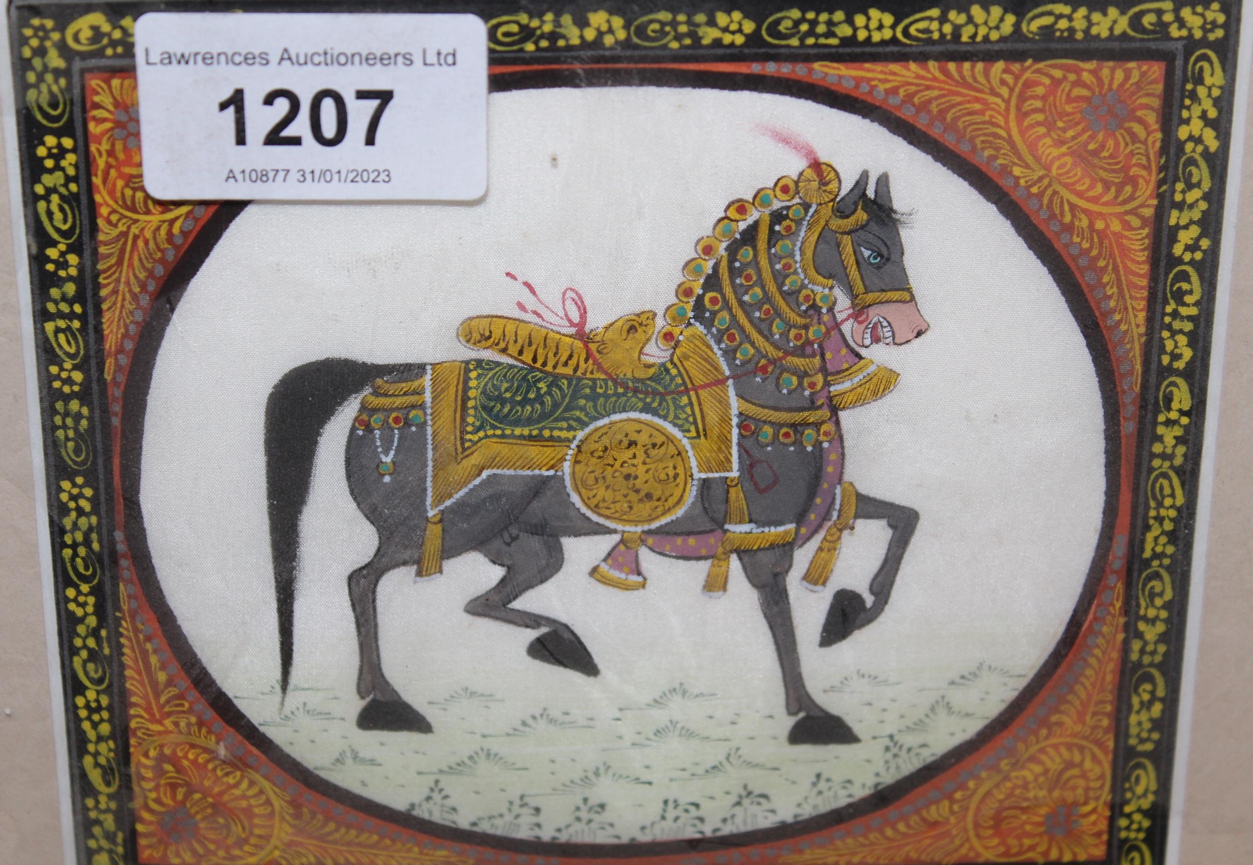 20th Century Indian school, watercolour and gilt on linen, study of a ceremonial horse, together