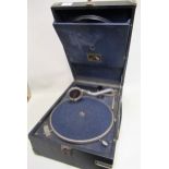 HMV table top wind-up gramophone, together with a quantity of various records