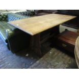 Small early 20th Century oak refectory style table and an Edwardian satin birch dressing chest