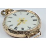 9ct Gold cased ladies fob watch with engraved decoration