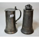 Antique pewter tappet hen, and an antique pewter cannister