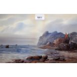 E. Earp, watercolour, coastal scene, 23cms x 52cms, gilt framed together with three other various