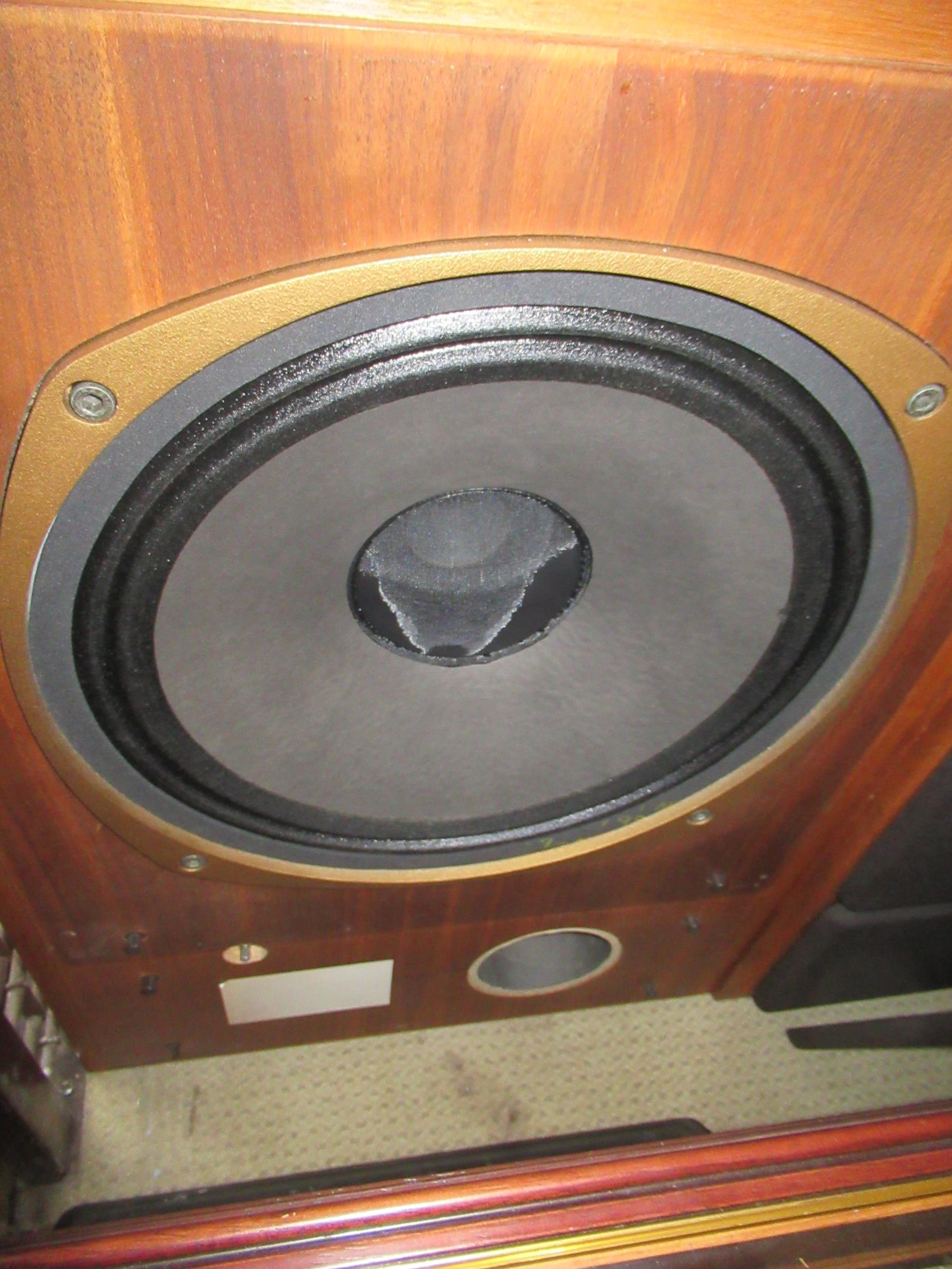 Pair of late 1970's Tannoy Surrey series 15in speakers, in walnut cabinets (with alterations), 72cms - Image 4 of 5