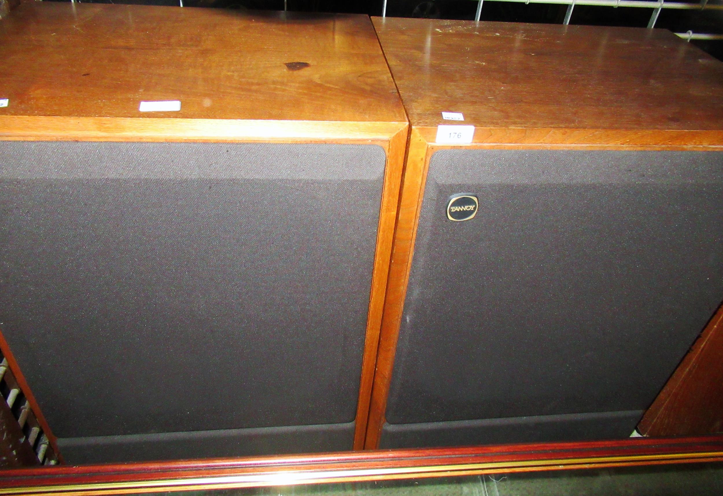 Pair of late 1970's Tannoy Surrey series 15in speakers, in walnut cabinets (with alterations), 72cms