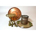 Eastern copper cooking pot with engraved decoration and swing handle, together with a quantity of