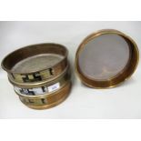 Four circular brass laboratory test sieves by Endecotts Ltd.