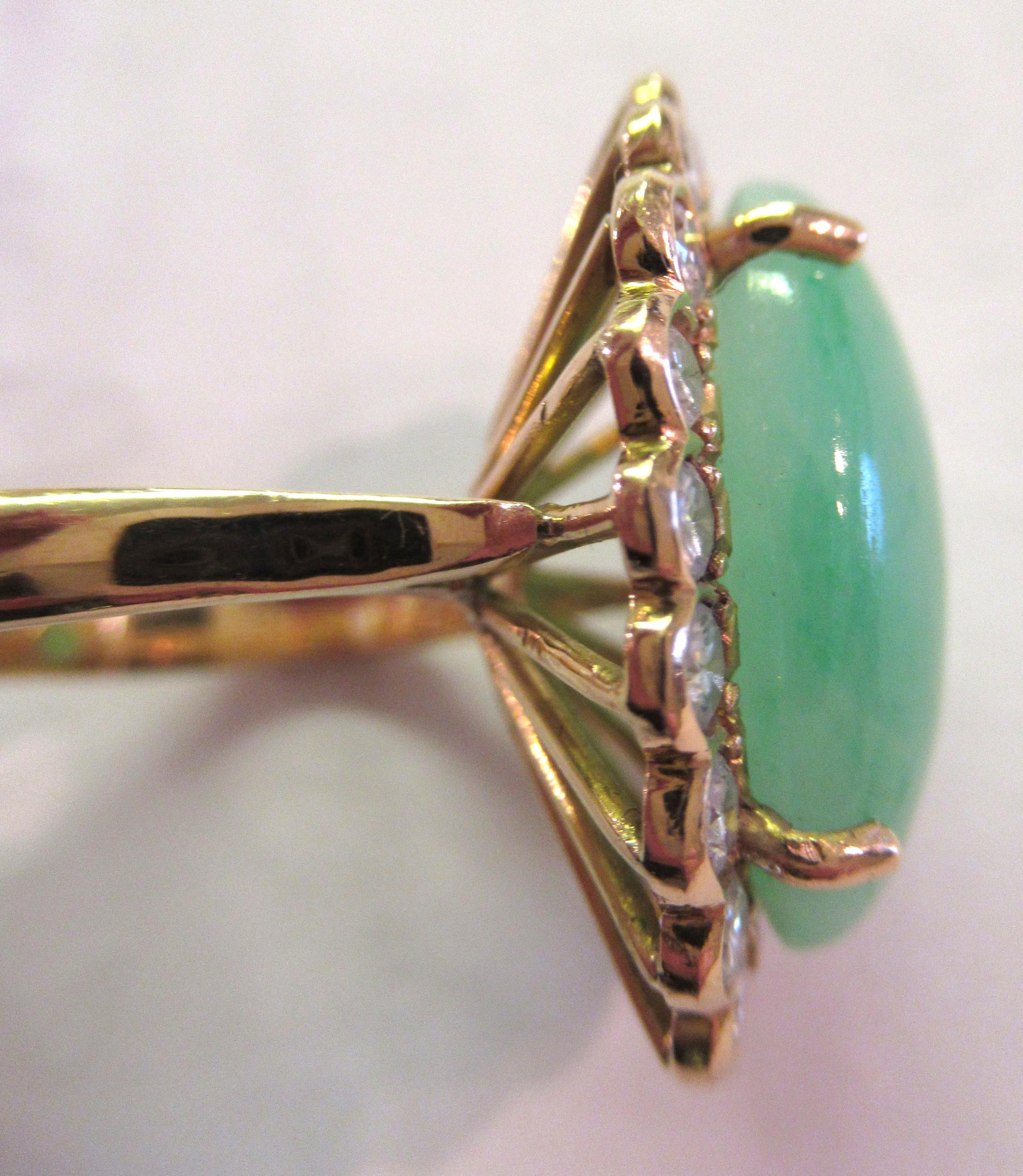 Large French 18ct yellow gold jade and diamond set cocktail ring, size O In good overall - Image 6 of 14