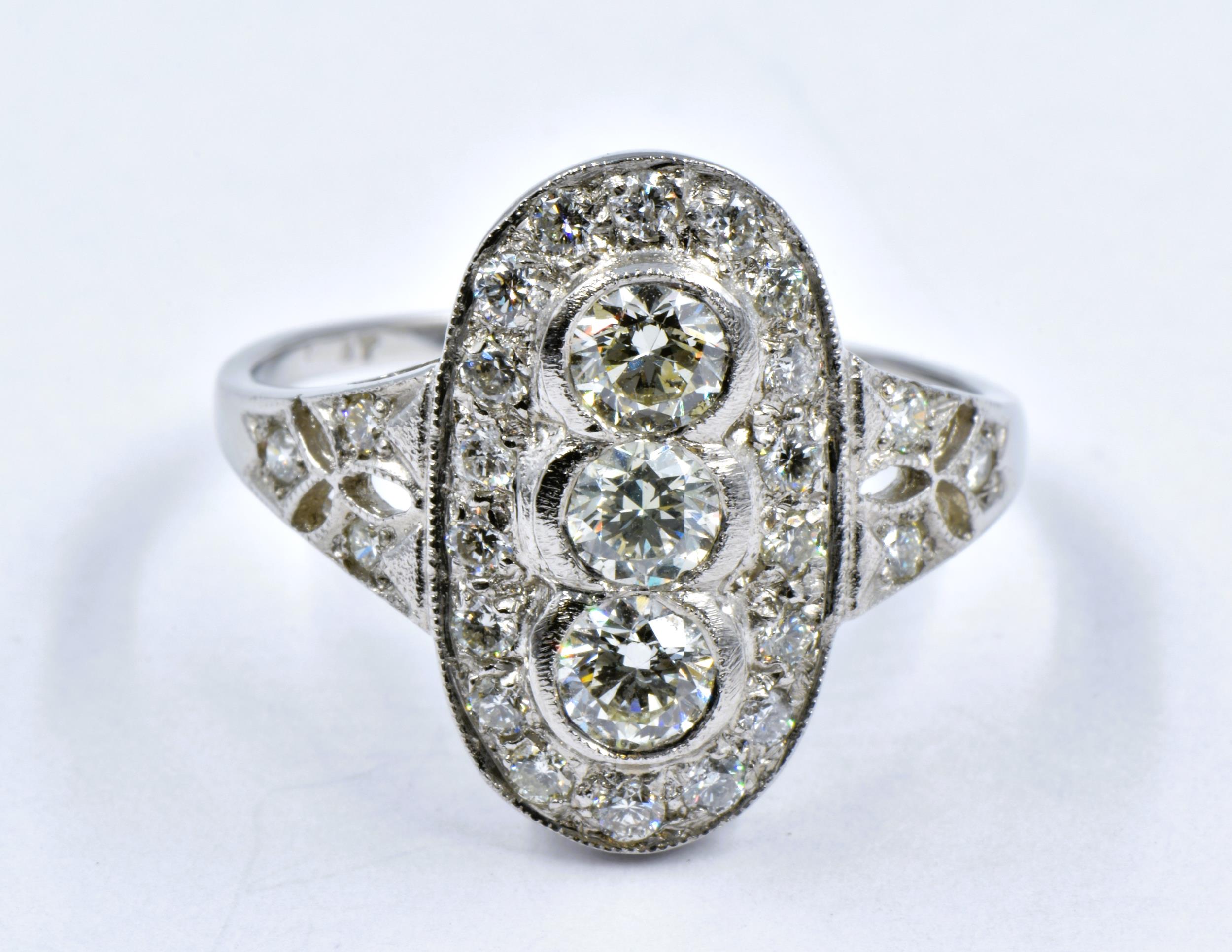 Platinum Art Deco style ring set with diamonds, 1ct total, size ' M.5 '