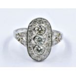 Platinum Art Deco style ring set with diamonds, 1ct total, size ' M.5 '