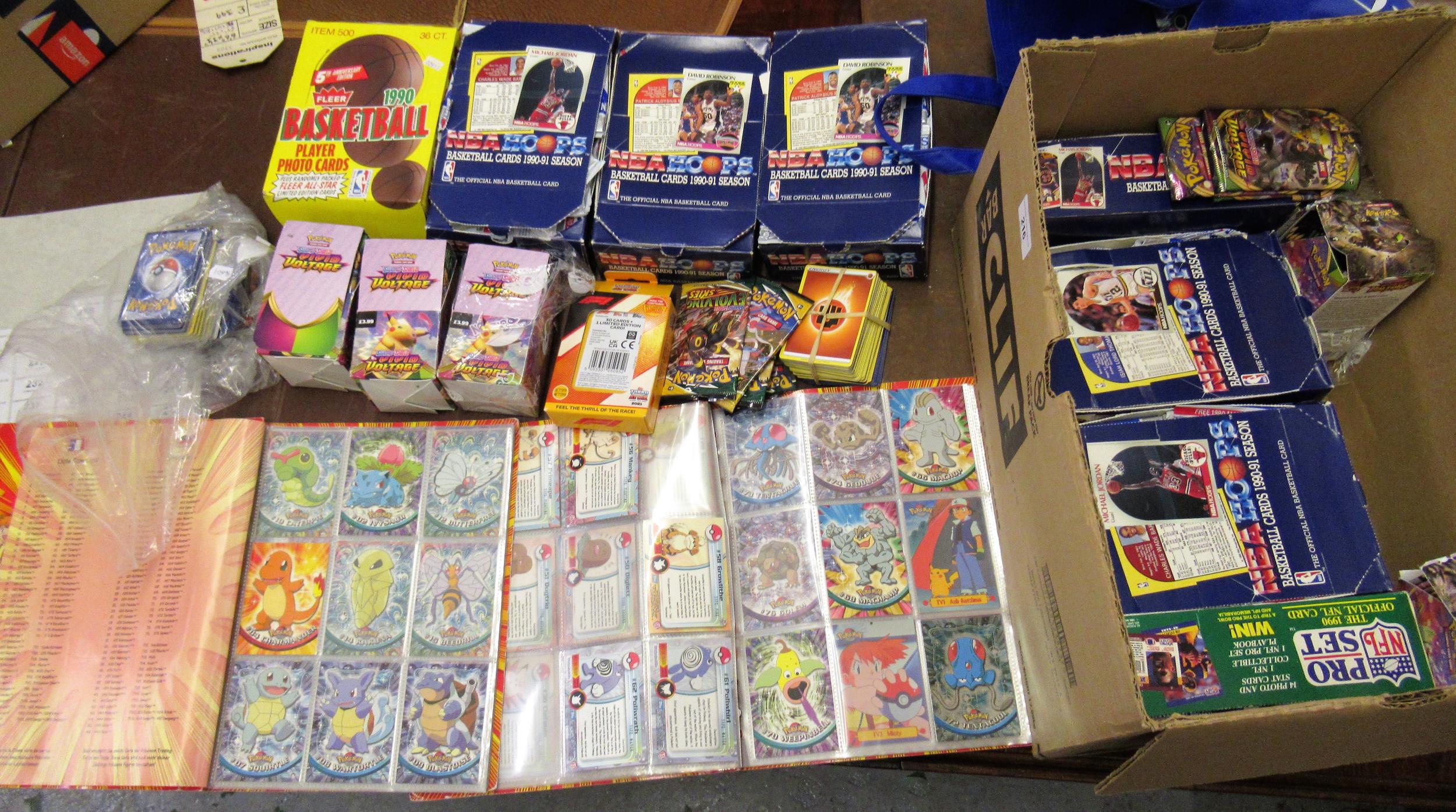 Box containing a large quantity of mainly basketball cards, some NBA (all unsealed), together with a