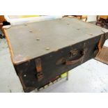 Vintage leather suitcase with brass locks