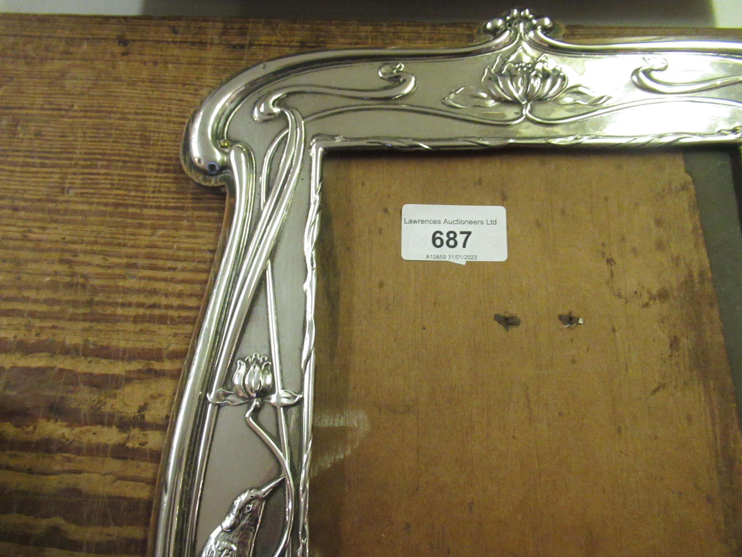 Art Nouveau silver photograph frame, embossed with kingfishers, together with a silver pepper - Image 4 of 6