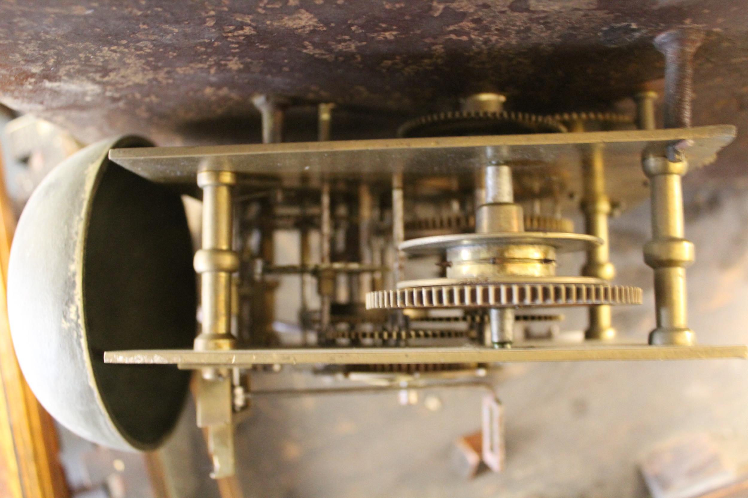 George III oak longcase clock, the square hood enclosing a painted enamelled dial with subsidiary - Image 4 of 4