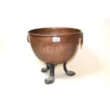 Two handled copper coal scuttle with iron paw feet No holes or repairs. In good condition. 38cms