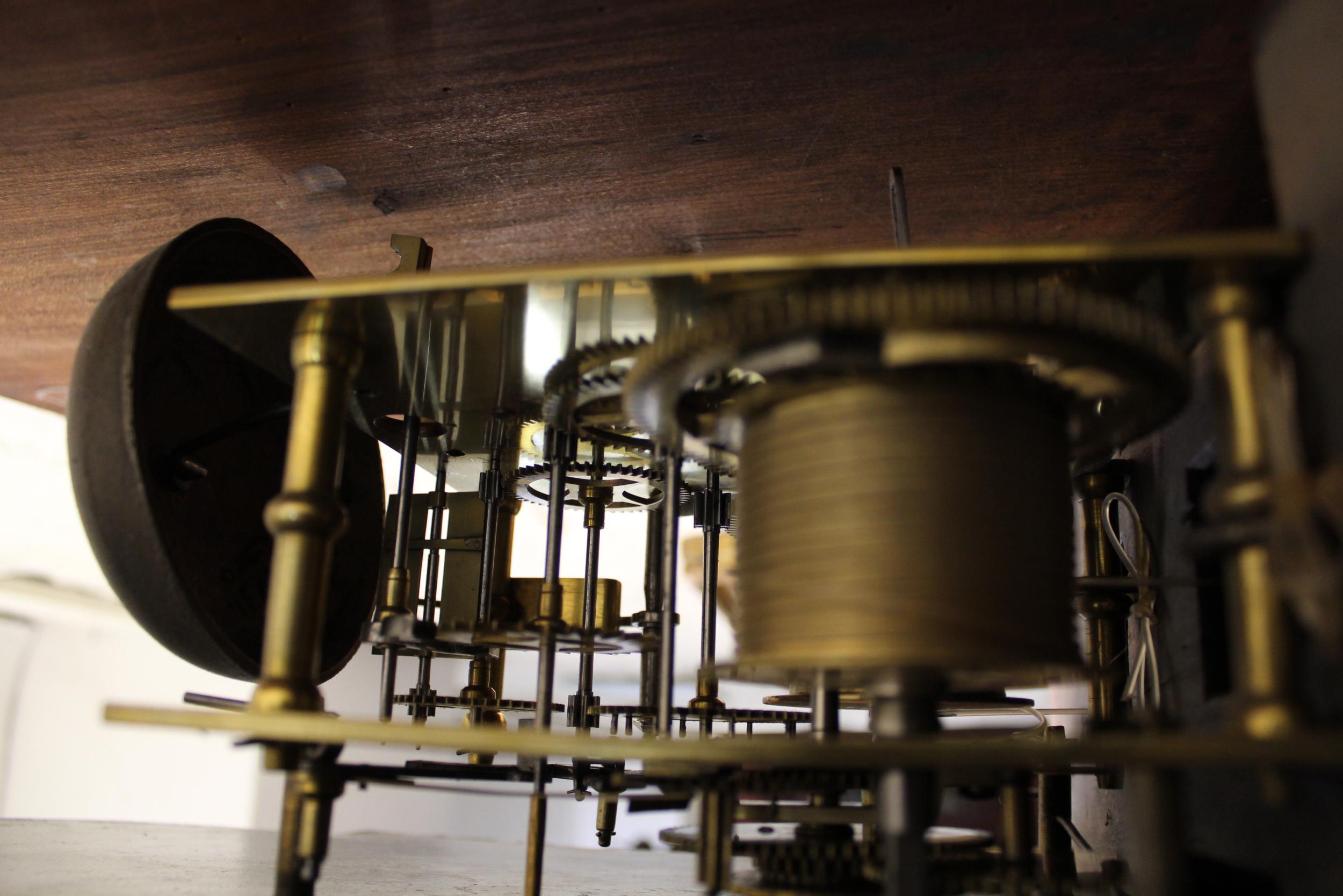 19th Century mahogany longcase clock, the arched hood with swan neck pediment above a rectangular - Image 4 of 5