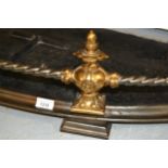 19th Century polished steel and brass crescent shaped fire curb, 153cms wide