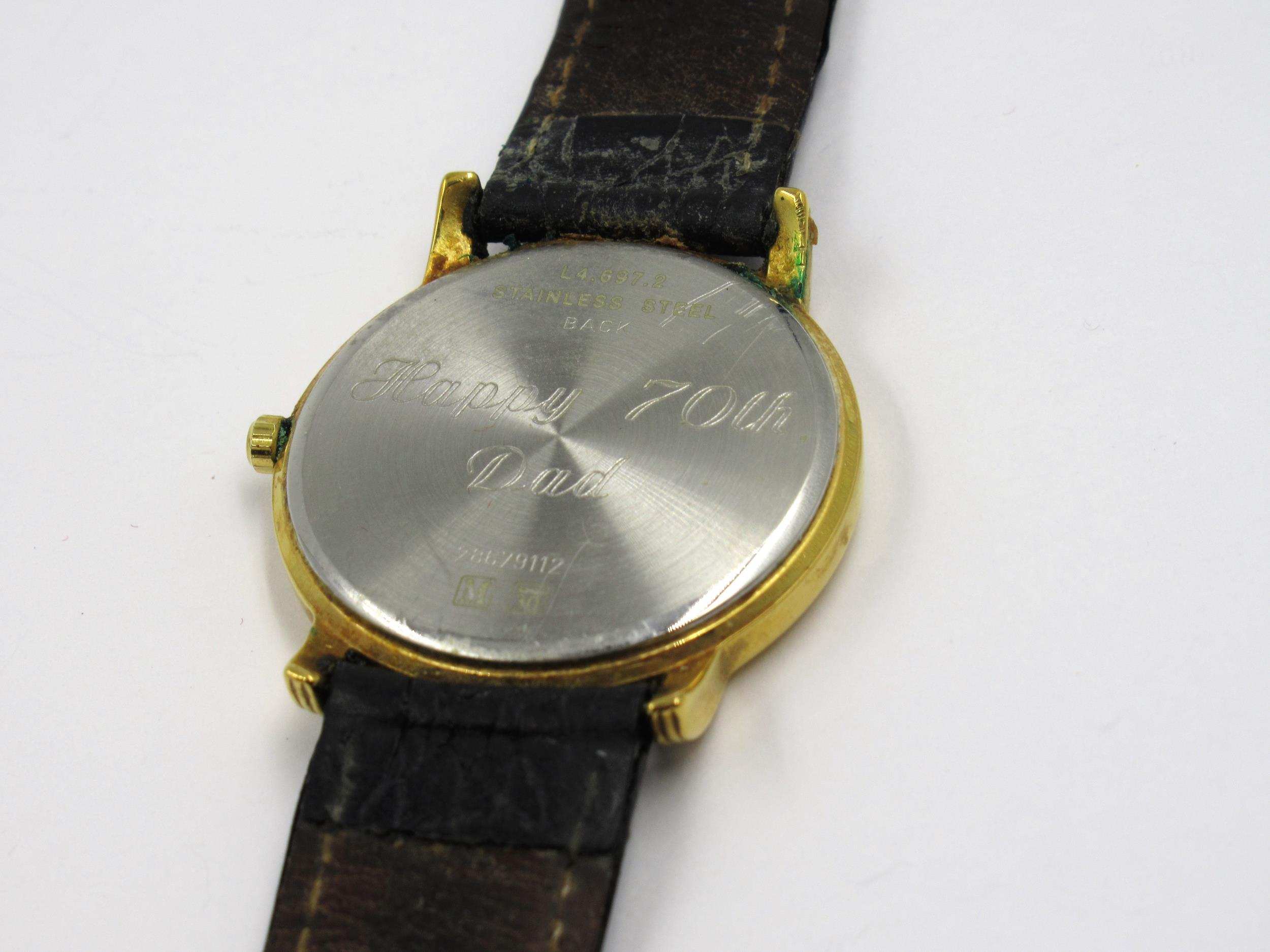 Gentleman's Longines circular gold plated quartz wristwatch, with leather strap Not currently - Image 2 of 3