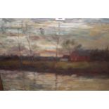 Julian Rix, oil on board, river scene at twilight, 43cms x 60cms, original gilt frame Unsigned