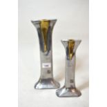 David Marshall, bi-metal candlestick of stylised form, original label to base and signature panel,