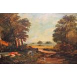 After Constable, oil on canvas, ' The Cornfield ', 40cms x 61cms, gilt framed