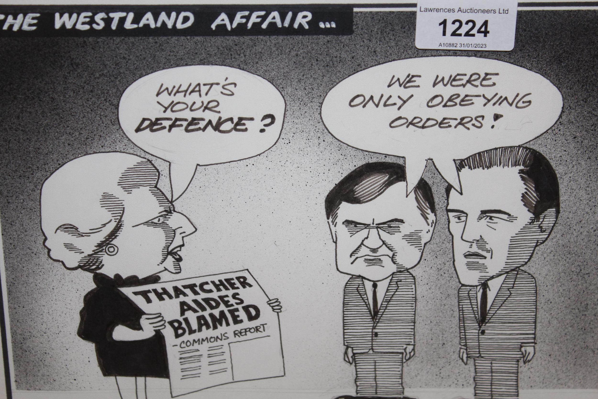 Original cartoon drawing by John Kerr, ' Leaks Acquittal', together with another 'The estland