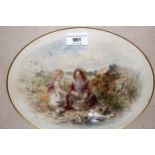 19th Century watercolour, mother and child with ducks and chicks in a landscape, 18cms x 25cms